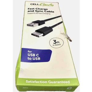 CELL CANDY  FAST CHARGE and Sync Cable for USB C to USB C 3ft