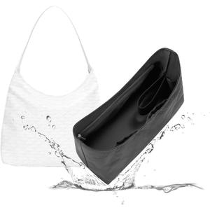 Lightweight Bag Insert, Waterproof Surface and Silky Satin Interior, Fits Geyard Bohme Hobo (Black, With Zipper and Bottle Holder)
