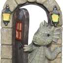 Dragon Garden Ornament Resin Craft Ornament Statue Fairy Door Yard Art Outdoor and Garden Solar Light Luminous Sand Open Door Dragon Wall Statue Outdoors Decor (Open The Door)