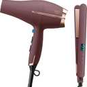 Conair Limited Edition Bundle | INFINITIPRO by CONAIR Hair Dryer with Diffuser - and - Conair Double Ceramic 1-inch Digital Flat Iron | Plum | 