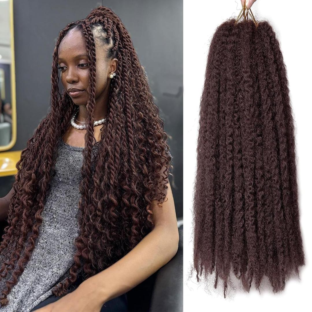 Marley Twist Braiding Hair 18 Inch 8 Packs, Soft Marley Hair for Braiding, Cuban Twist Hair, Afro Kinky Twist Braiding Hair Extensions, Tangle Free Crochet Hair for Black Women (33)