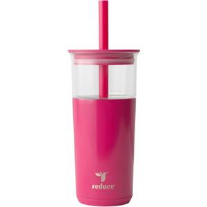 REDUCE Aspen 20 oz Vacuum Insulated Glass Tumbler with Lid & Extra Wide Straw - Keeps Drinks Cold for 12 Hrs - Ideal for Iced Coffee, Smoothies & Boba - Dishwasher Safe, Soft Base - Dragonfruit