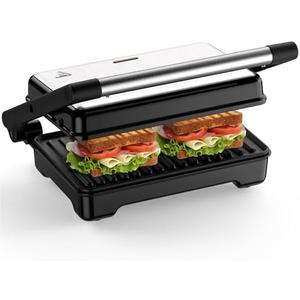 YASHE Panini Grill Press, 1200 W Sandwich Maker, Panini Maker with Non-Stick Coated Cast Aluminum Plates, Fits 2 Slices of Bread, 180-Degree Opening, Easy to Clean,Versatile Use