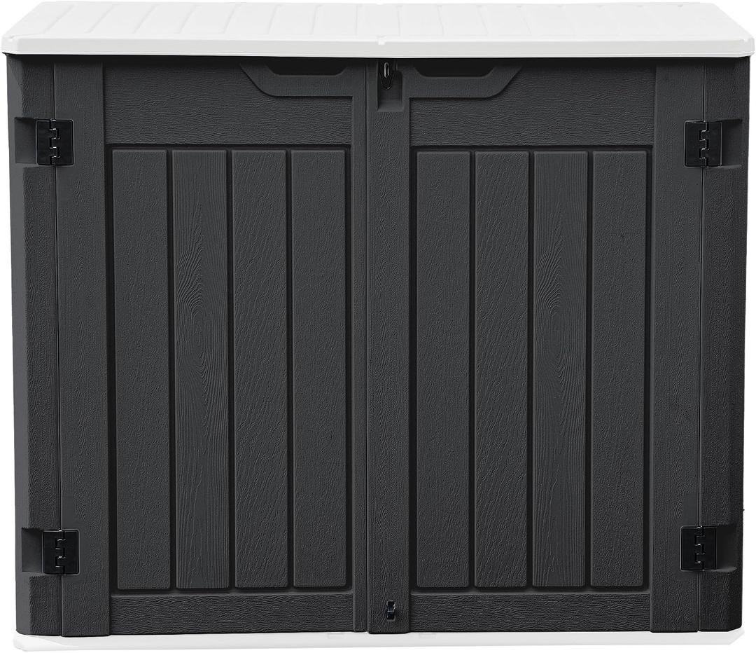 DWVO Outdoor Weather-Resistant Horizontal Storage Shed, 35 Cu Ft Capacity, Lockable and Waterproof, Suitable for Storing Garden Tools, Dark Gray