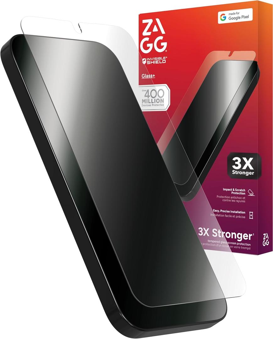ZAGG Glass+ Google Pixel 10 Pro XL Screen Protector Extreme Impact & Shatter Protection, Scratch-Resistant, Smudge-Resistant, Fingerprint Scanner Compatible, InvisibleShield, Easy Installation