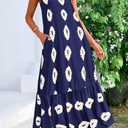 PRETTYGARDEN Women's 2026 Summer One Shoulder Maxi Dress Printed Flowy Boho Long Sundresses Spring Beach Vacation Clothes (Navy Apricot Floral)