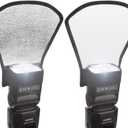 2 Pack Flash Diffuser Reflector - 2-Sided White/Silver Bend Bounce Flash Reflector Kit with Elastic Strap for Canon, Nikon, Sony, Fuji and All Speedlight Flashes
