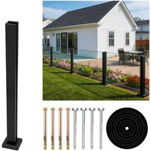 Glass Railing Mid Post 43.5",304 Stainless Steel Glass Balustrade Post with Spigot Slots for Indoors & Outdoors Railing of Deck,Balcony,Attic,Staircase (Mid Post,Black)