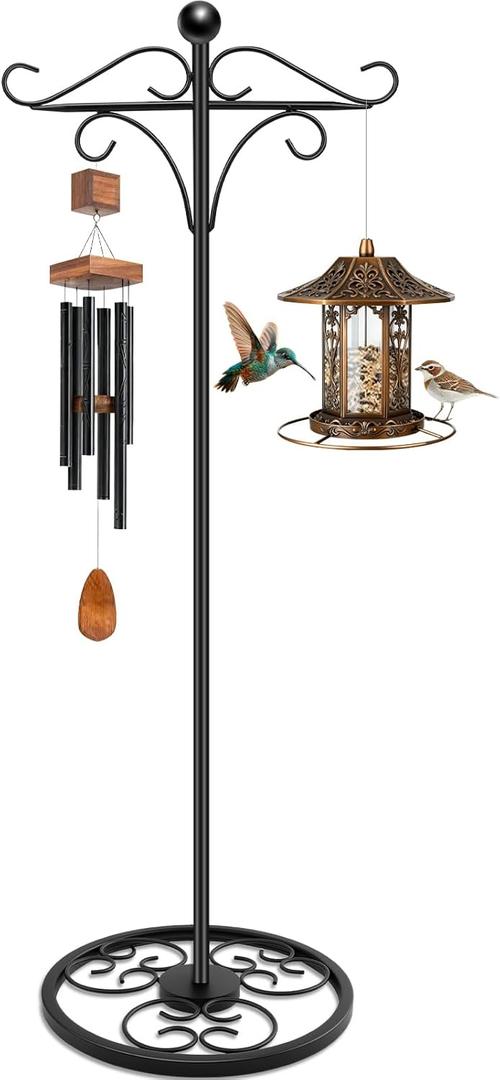 63'' Double Shepherd's Hook, Adjustable Freestanding Shepherds Hook for Indoor/Outdoor Use Ideal for Wind Chime, Bird Feeder, Lantern for Indoor & Outdoor Garden Patio Home Decor