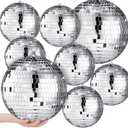 Haull 8 Pcs Large Disco Ball Set Silver Mirror Disco Reflective Ball with Hanging Ring Party Ornament Decoration for Stage Club Ballroom Dance Hall Wedding Prom Props(8'', 6'')