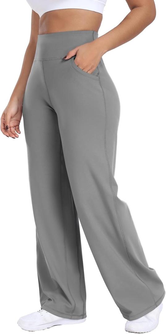 ESOFT Wide Leg Pants Women High-Waisted Yoga Work Dress Pants with Pockets, Casual Sweatpants, Petite/Regular (Gray, M)