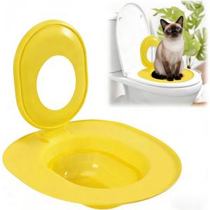 Cat Toilet Seat Training Kit,Reusable Plastic Trainer for Pet Cleaning,Removable Pet Toilet Training System,Portable Trainer for Home Pet Shop Pet Care,Easy Installation,Stable and Durable (Yellow)