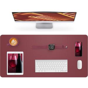 Leather Desk Pad Protector,Mouse Pad,Office Desk Mat, Non-Slip PU Leather Desk Blotter,Large Desk mat,Waterproof Keyboard mat for Office/Home/Decor (Burgundy Red,35" x 17")