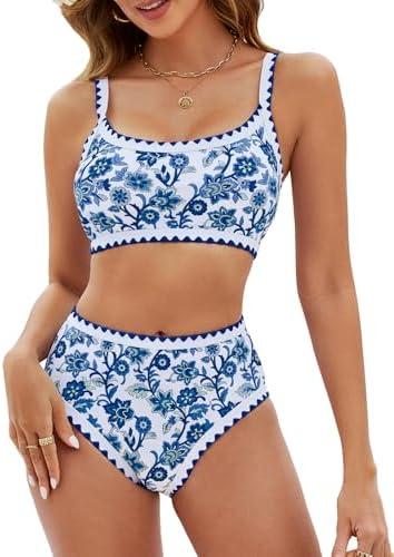 MELYUM High Waisted Bikini Sets for Women Floral Two Piece Bathing Suit Tummy Control Swimsuits Modest Swim Suits 2025 Teens, M
