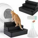 Vesici Adjustable 3 Steps Litter Box Ramp with 20 Waste Bags Pet Steps for Cats with Filter Function Non Slip Cat Litter Stair for Automatic Box Small Elder cat(Black)