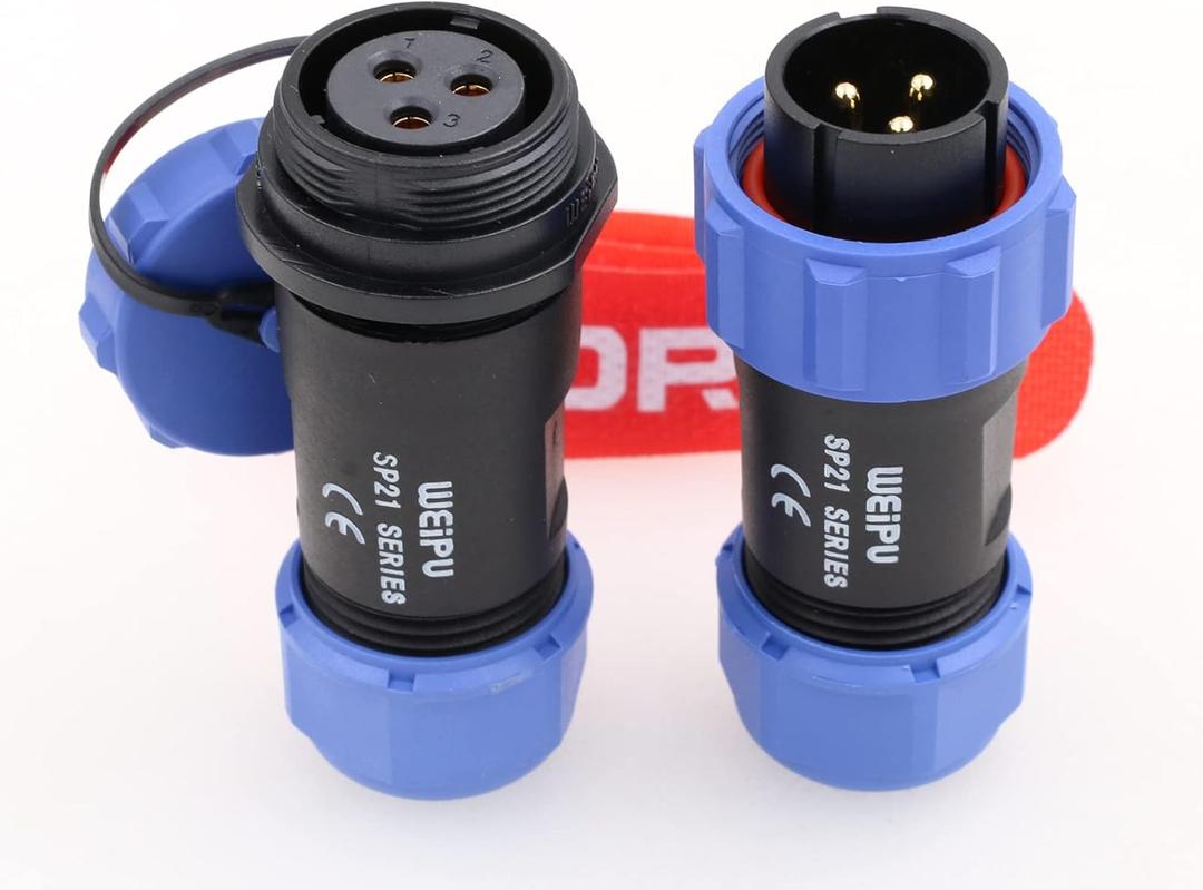 Weipu IP68 Threaded Coupling Connector SP21 3Pin Male Plug SP2110/P Female Socket SP2111/S with Dust Cap in-line Cable