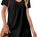 OFEEFAN Summer Dresses for Women 2025 Loose V Neck Short Sleeve Casual T Shirt Dress Sundresses Swimsuit Coverup with Pockets (Small)