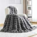 OMERAI Faux Fur Throw Blanket for Couch, Soft Fleece Blanket Twin, Thick and Warm Bubble Fuzzy Throw Blankets for Bed, Cozy Plush Reversible Blanket,Twin Size, 60x80 (Grey)