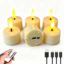 Rechargeable Tea Lights with Charging Cable and Remote Timer, 6 PCS Flameless LED Candles Battery Operated for Valentines Holidays Fall Wedding Table Centerpieces (1.5” x 2”)