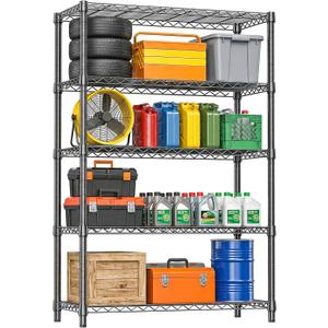 IZEUK 5-Tier Heavy Duty Metal Storage Shelving Unit, Adjustable Steel Wire Rack Shelf Organizer for Garage, Kitchen, Basement, Laundry, Office(Black, 17.7" D x 47.2" W x 72.3" H, 1750 lbs Capacity)