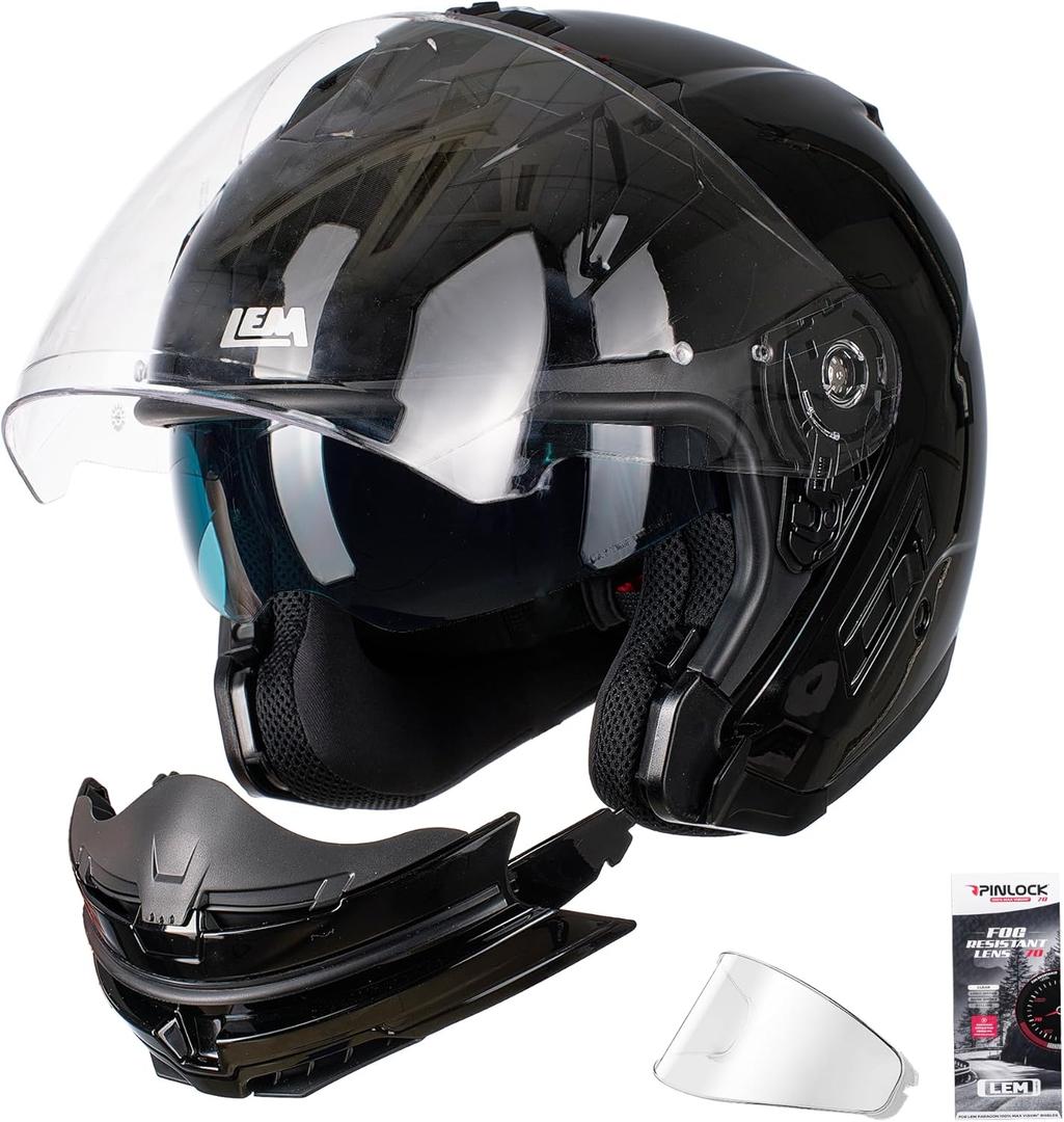 LEM Modular Motorcycle Helmets for Adults, Full Face Motorcycle Helmets for Men, Detachable Chin Guard, DOT Approved, Anti-Fog PINLOCK & DVS Dual Vision, Double D Lock, Quick Series(Black, Small)