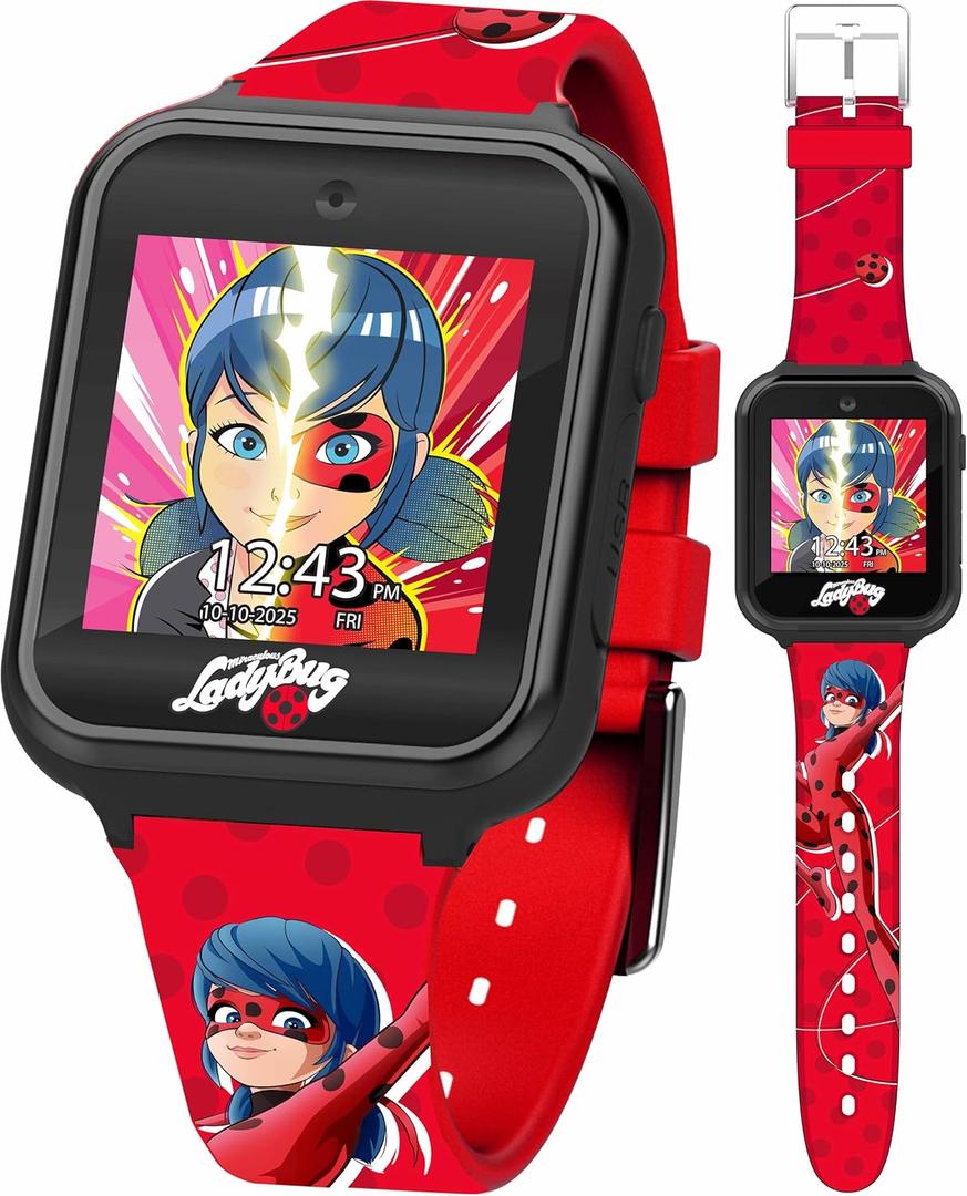 Miraculous Kids Interactive Smartwatch Touchscreen Watch 10 Changeable Faces, Step Counter, Games, Selfie Cam, Alarm & Timer, Durable Silicone Straps Fits Wrists 5.5"-8.0"