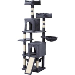 Letkind Cat Tree, 70-Inch Cat Tree Tower with Hammock, Scratching Post, Condo and Multi-Level Cat Tower, Large Cat Activity Center Playhouse, Dark Gray LCT015 (Deep Grey)