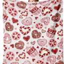 Valentines Day Dessert Flannel Throw Blanket, Pink Love Heart Cupcake Donut Anniversary Wedding Birthday Gifts for Women Girlfriend Wife Lover, Romantic Soft Blankets for Bedding Sofa 50" x 60"