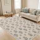 ORTIGIA Scalloped Easy Jute 5x7 Area Rug Vintage Yellow Floral Farmhouse Washable Rug Non-Slip Indoor Outdoor Carpet for Living Room Bedroom Patio Entryway