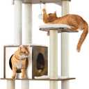 Feandrea Cat Tree, 64.6-Inch Modern Cat Tower, Multi-Level Condo with 5 Scratching Posts, Perch, Washable Removable Cushions, Cave, Rustic Brown UPCT166X01