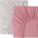 Muslin Crib Sheets - Organic Turkish Cotton, Ultra Soft & Breathable -Fitted Crib Sheets for Boys & Girls, GOTS & Oeko-TEX Certified, 52x28, Cotton Latte & Neutral Rose