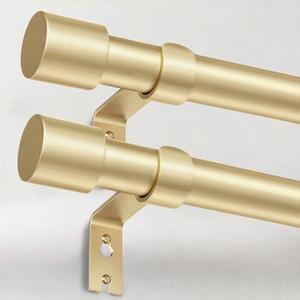 IFELS 2 Pack Heavy Duty Curtain Rods for Windows 28 to 48 Inch, 1 Inch Gold Curtain Rods Set of 2 Pack for Outdoor, Farmhouse, Bedroom, Adjustable Easy Install Drapery Rod (A2,Gold,30"-60"-2Pack)