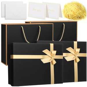 AmazingSpark 2 Sets Gift Box 11.4x8.6x4.1 Inches, Large Black Gift Boxes for Presents with Gift Bag, Ribbons, Card, Shredded Paper Filler, for Wedding, Birthdays, Mother's Day Gift Packaging