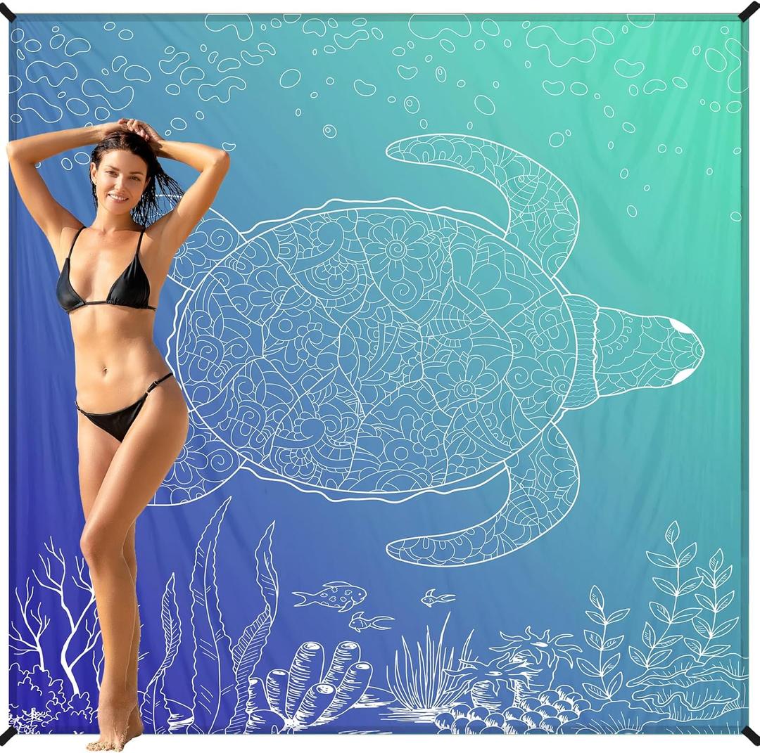 BYDOLL Beach Blanket 78''X81'' 4-7 Adults Oversized Lightweight Waterproof Sandproof Blanket for Beach Large Picnic Mat Travel Camping (Sea Turtle)