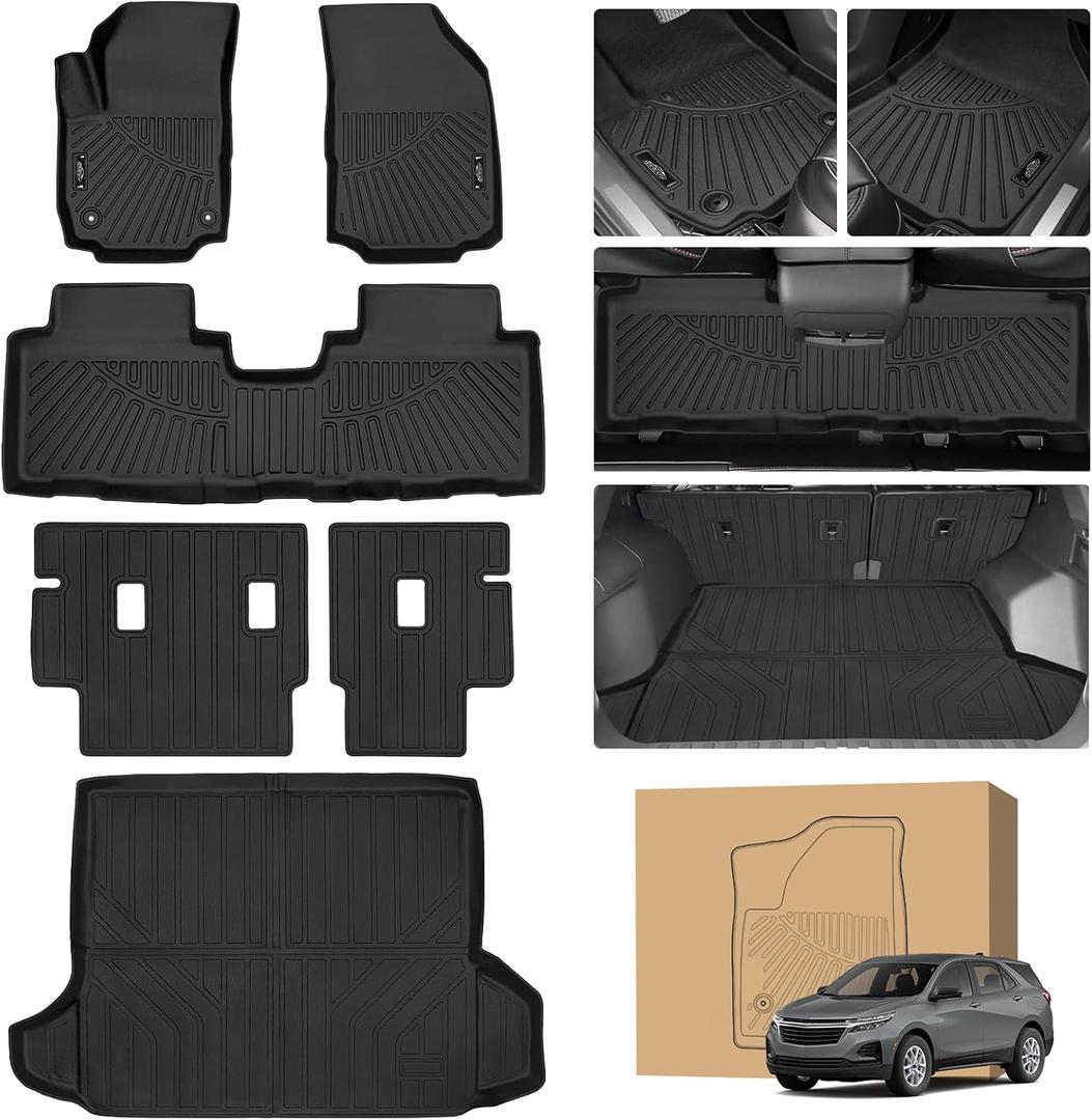 Peleus Floor Mats for Chevy Equinox/GMC Terrain 2018-2024,TPE All Weather Protection 2 Rows Car Floor Liners with Cargo Liner Backrest Mat for Chevy Equinox Trunk Mat+Backrest Mats+Floor Mats(6PCS)