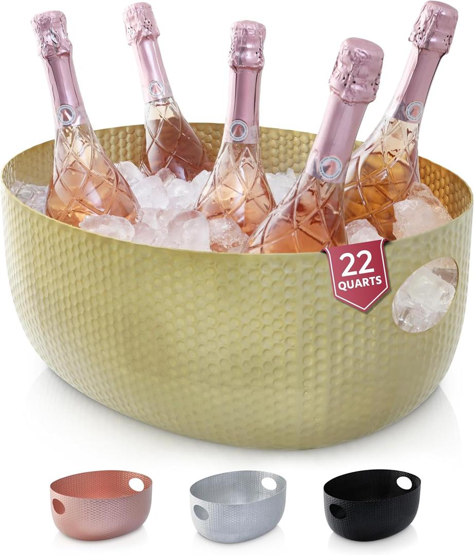 Gusto Nostro Large Beverage Tub for Parties - Metal Tub for Wine Bottles,Champagne,Beers - High Capacity Ice Bucket for Drinks - Extra Large Ice Buckets for Parties (22 qt), Outdoor Party Drink Bucket