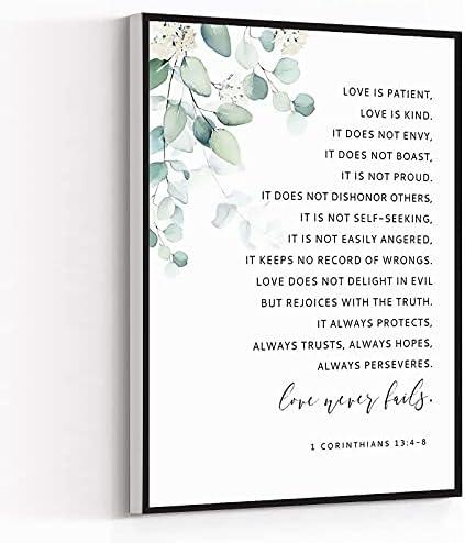 Canvas Wall Art Modern Art Print 1 CORINTHIANS 13 4-8 Love Is patient love Is Kind Love Never Fails Bible ​Verse Wall Art Painting Artwork Wall Decor For Home Office Wooden Frame Ready To Hang 8"X12"
