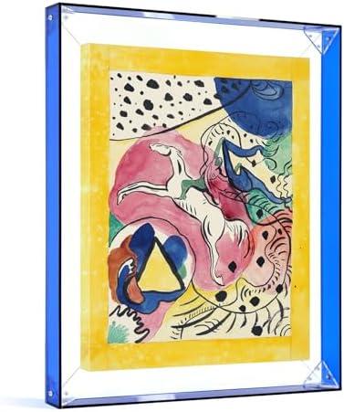 FOLKOR Large 24x30Floating Frame for Stretched Canvas Diamond Oil Paintings, Acrylic Canvas Floater Frame Portrait Plants Flower Prints Wall Art Decor, Unique Gallery Wall Decor (Blue)