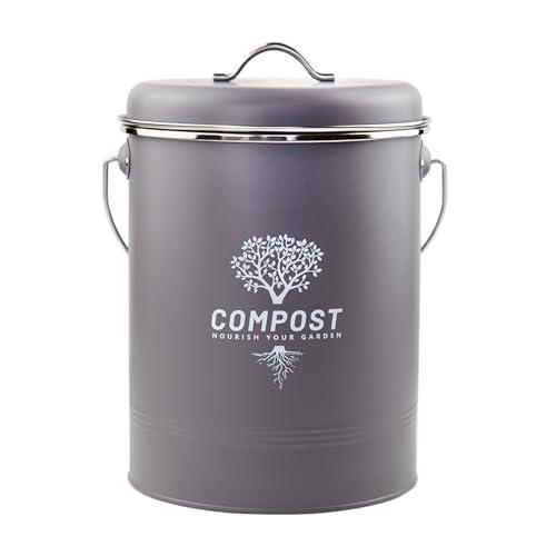 Holismo Kitchen Countertop Compost Bin, Odor Resistant Indoor Compost Bin with Lid and Charcoal Filter, Rust Resistant Coated Compost Bucket, Compost Container, Gray