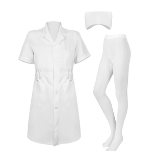 PROMOTED TO BIG SISTER Women Nurse Costume White Short Sleeve Medical Lab Coat Nurse Cap Solid Color Footed Pantyhose Costume, Size S