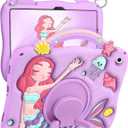 Boaretiu for Galaxy Tab A9 Plus Case - Cute Cartoon Mermaids Soft 3D Silicone for Samsung A9 Plus Tablet Case with Strap & Rotating Stand Girls Teens Tab A9+ 11 Inch Tablet Cover (Purple)