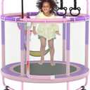 LANGXUN 60" Trampoline for Kids, 5ft Toddler Mini 6-in-1 Trampoline Indoor Outdoor with Swing, Basketball Hoop, Dart Board, Rings, Christmas Toys Birthday Gifts for Girls Boys