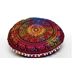 CRAFT KALA 32 Inch Meditation Floor Pillow Cover Round Pillow Seating Hippie Decorative Adults Bohemian Mandala Cushion Cover Outdoor Living Room Throw Ottoman Poufs Cover (32", Multi Elephant)