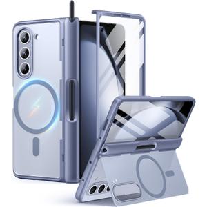 MOBOSI for Samsung Galaxy Z Fold 5 Case [Compatible with Magsafe], [Built-in Kickstand & Hinge Protection & Screen Protector] Full Body Shockproof Phone Case for Z Fold5 with S Pen Slot, Gray Blue (Samsung Galaxy Z Fold 5 Case (2023 Released), Gray Blue)
