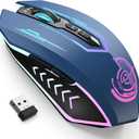 UHURU Gaming Mouse, Wireless Gaming Mouse with 7 Buttons 7 Changeable LED Color up to 12000 DPI, Rechargeable USB Gamer Mouse for PC Laptop (Blue)