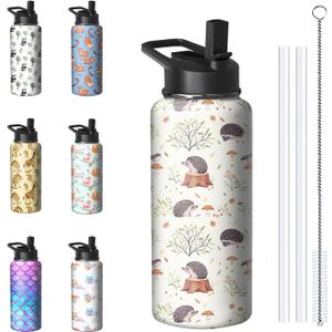 32oz Hedgehog Water Bottle with Handle and Flip Straw, Sports Stainless Steel Insulated Cup Travel Coffee Mug Tumbler, Birthday Mothers Day Chritmas Gifts for Women