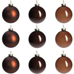DN DECONATION Brown Glass Christmas Ball Ornaments, Set of 9, 3' Hanging Christmas Baubles for Xmas Tree Decoration, Wedding Party Gift