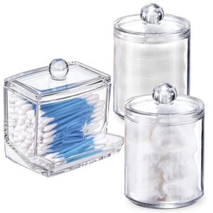 ciyeu Qtip Holder Cotton Swab Holder Storage Dispenser, Clear Cotton Ball Swab Holder, Jars with Lids for Bathroom (4 Pack)