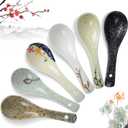 6 Pieces Japanese Retro Ceramics Soup Spoons Asian Soup Spoons Japanese Style Rice Spoon Flatware Chinese Serving Spoons Appetizers Tableware Meal Partner for Salad Ramen Noodles Wonton