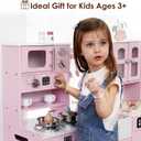 Wooden Play Kitchen for Toddlers and Kids with Lights & Sounds, Large Interactive Pretend Play Set with Ice Maker, Stove, Sink, Oven, 12 Accessories - Ages 3-8, 38 inches x 8 inches x 15 inches